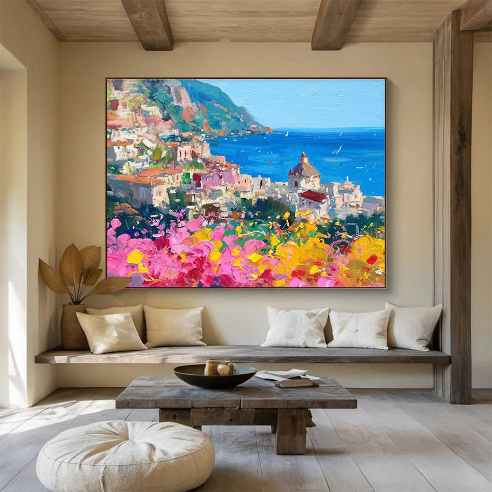 Coastal Town Abstract Painting for Mediterranean - Style Resorts YHT473