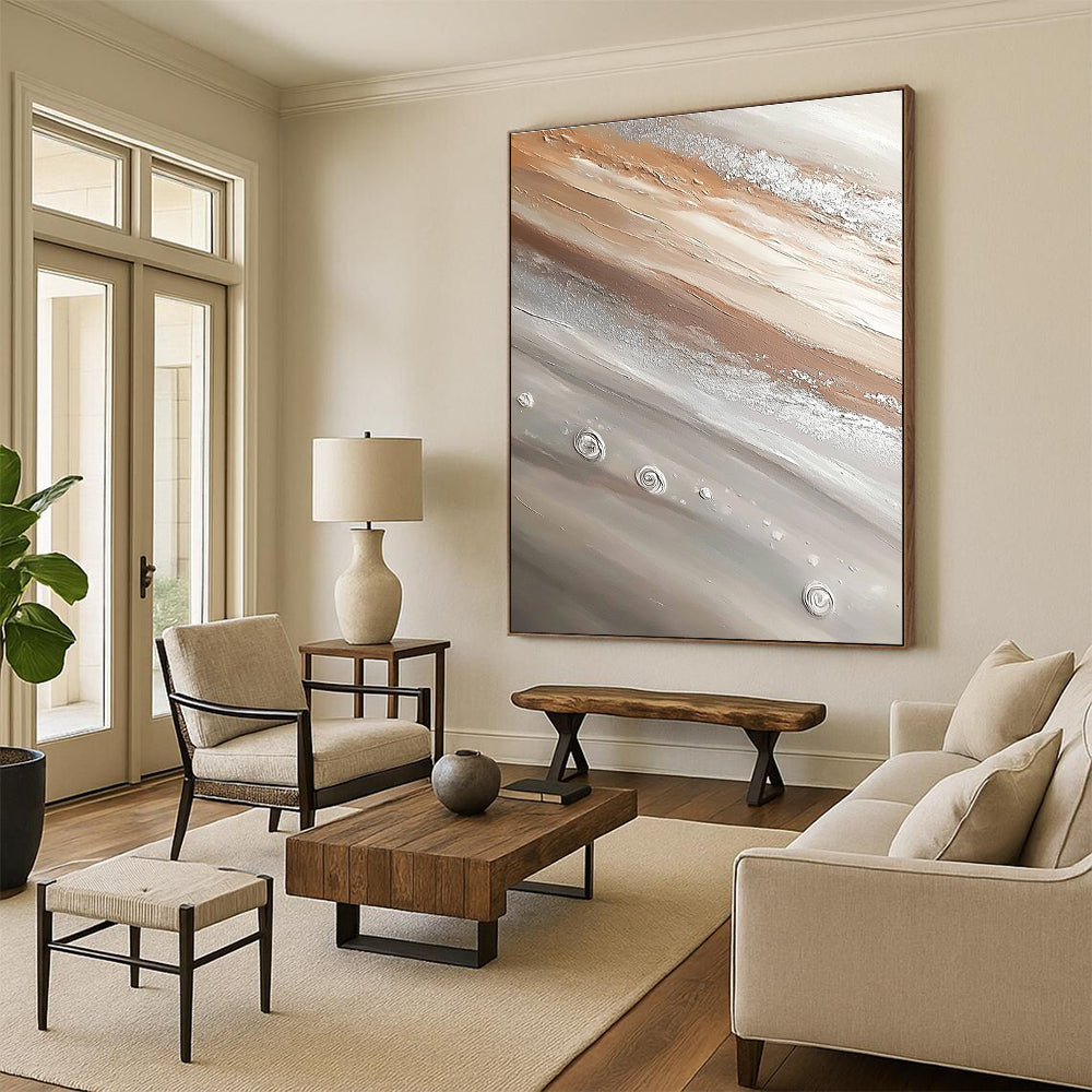 Beige and Silver Textured Art - Tactile Minimalist Abstract Painting GAB0441