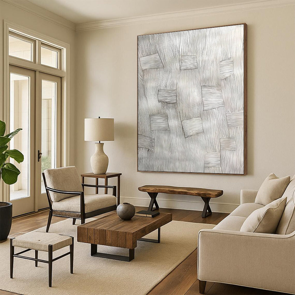 Black - White Line Abstract Painting with Geometric Patterns WINK868