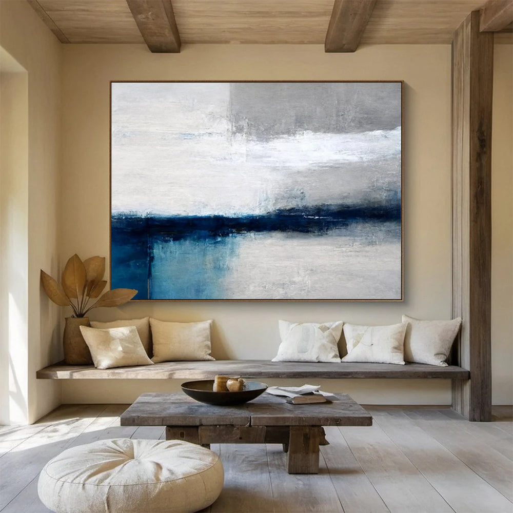 Minimalist Blue - Grey Abstract Painting for Modern Spaces YHT052