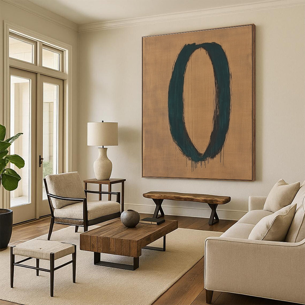 Dark Green Oval on Brown Abstract Painting with Bold Simplicity WINK033
