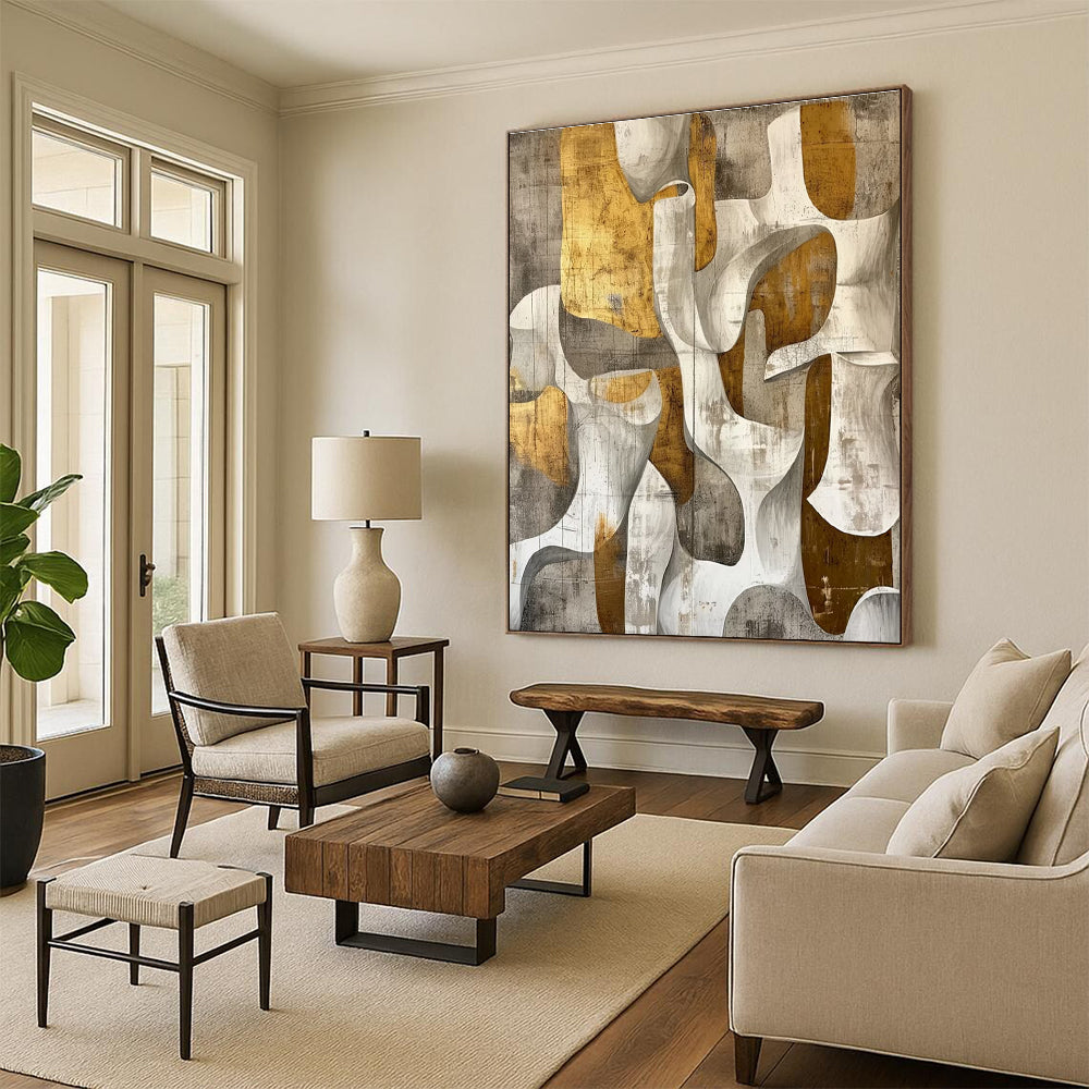 Gold and Gray Abstract Painting for Luxury Hotel Lobby Lounges HENG011