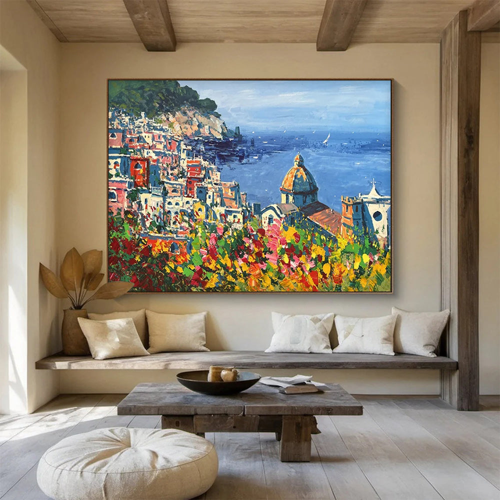 Coastal Town Abstract Painting for Mediterranean - Style Villas YHT457