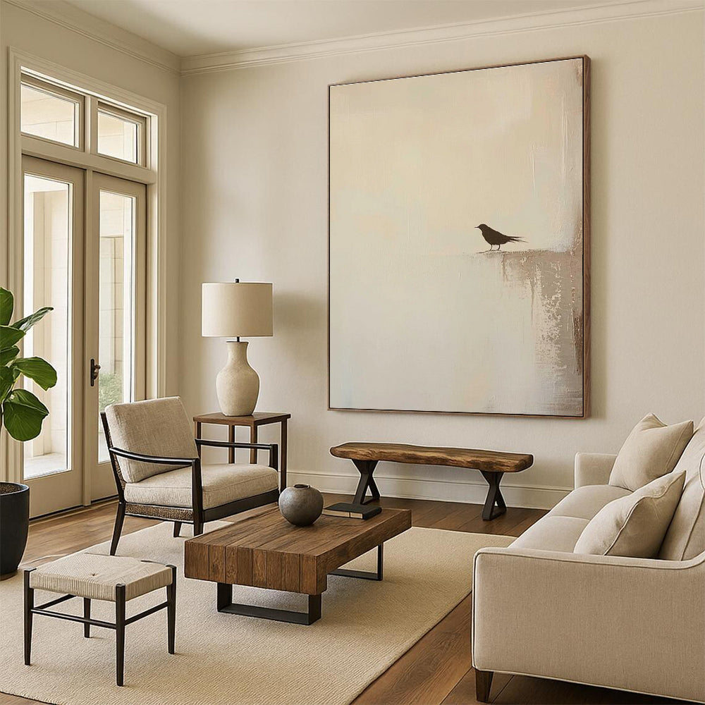 Solitary Bird Silhouette Abstract Painting for Minimalist Bedrooms HENG483