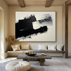 Black and White Textured Strokes Abstract Painting with Bold Minimalism ABS572