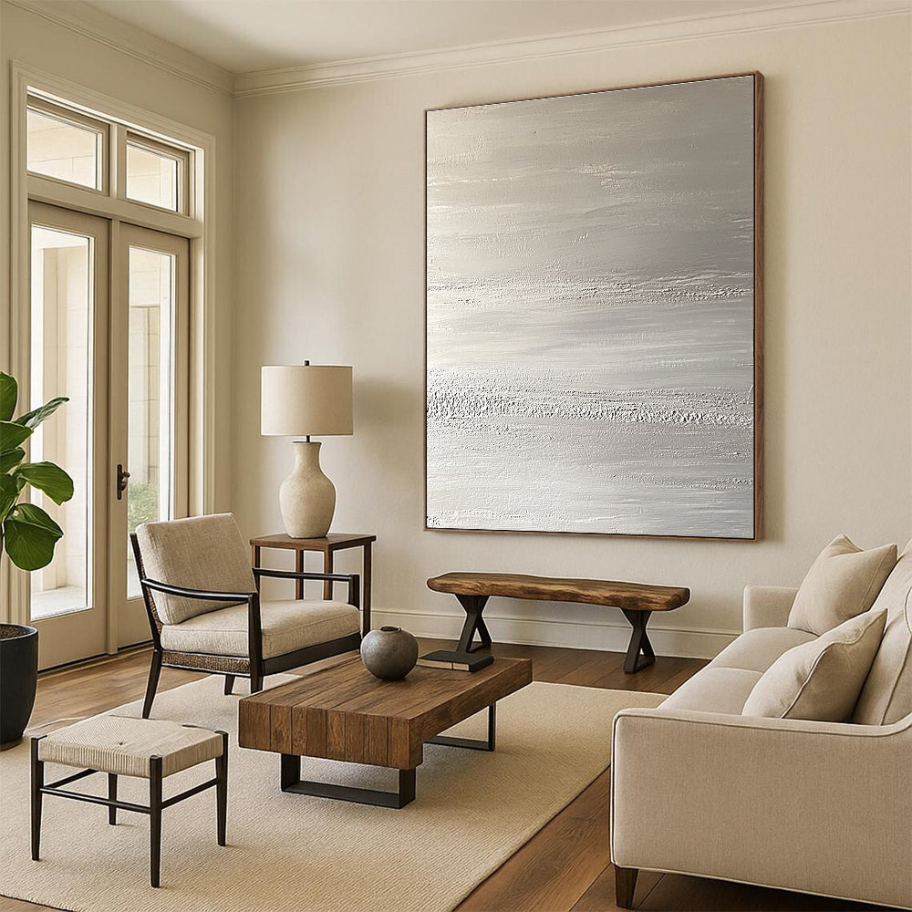 Silver Textured Layers Abstract Painting with Subtle Shimmer WINK117