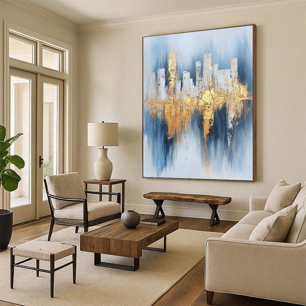 Cityscape with Gold Reflections - Urban Luxe Abstract Painting GAB0462