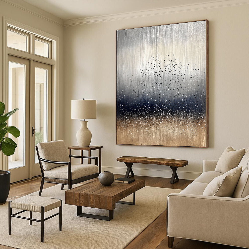 Silver and Gold Dotted Abstract Minimalist Painting for Modern Interiors GAB1444