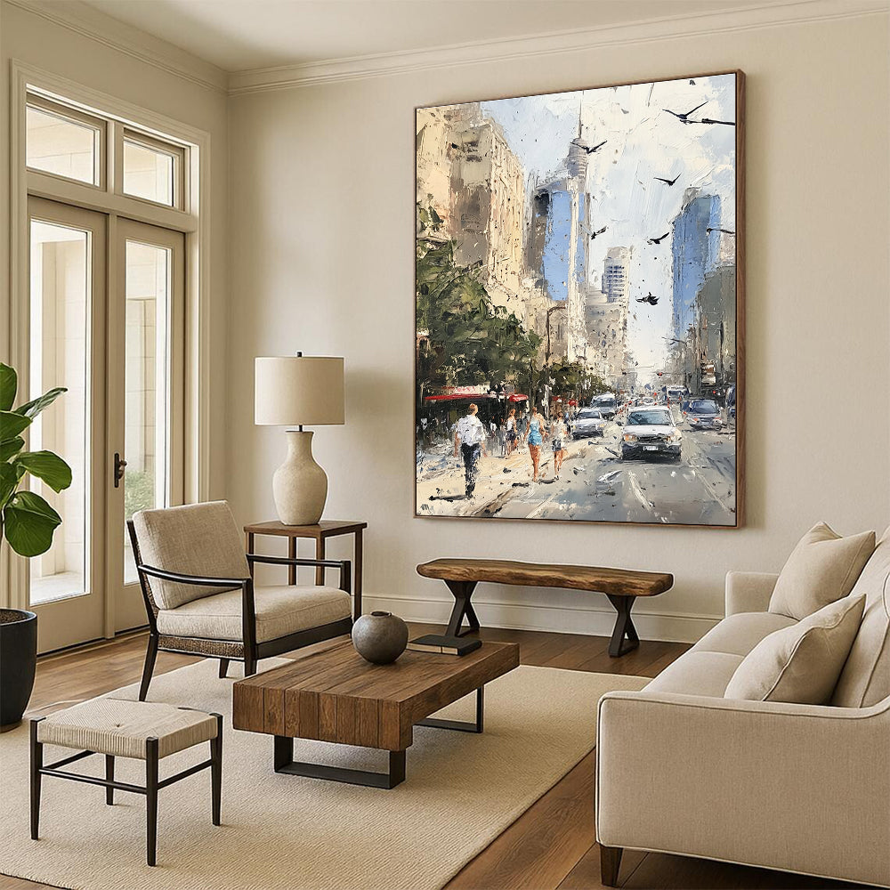 Busy Urban Sidewalk Dynamic Cityscape Abstract Painting GAB0285