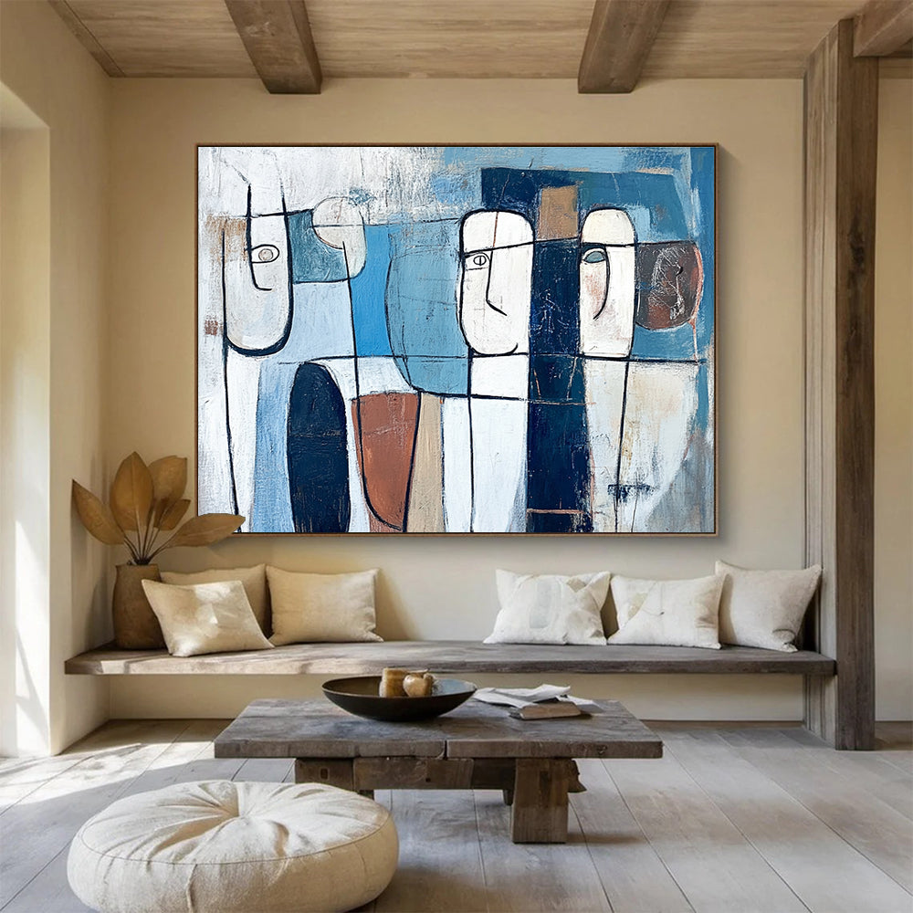 Abstract Face Figures with Geometric Lines Abstract Painting ABS348