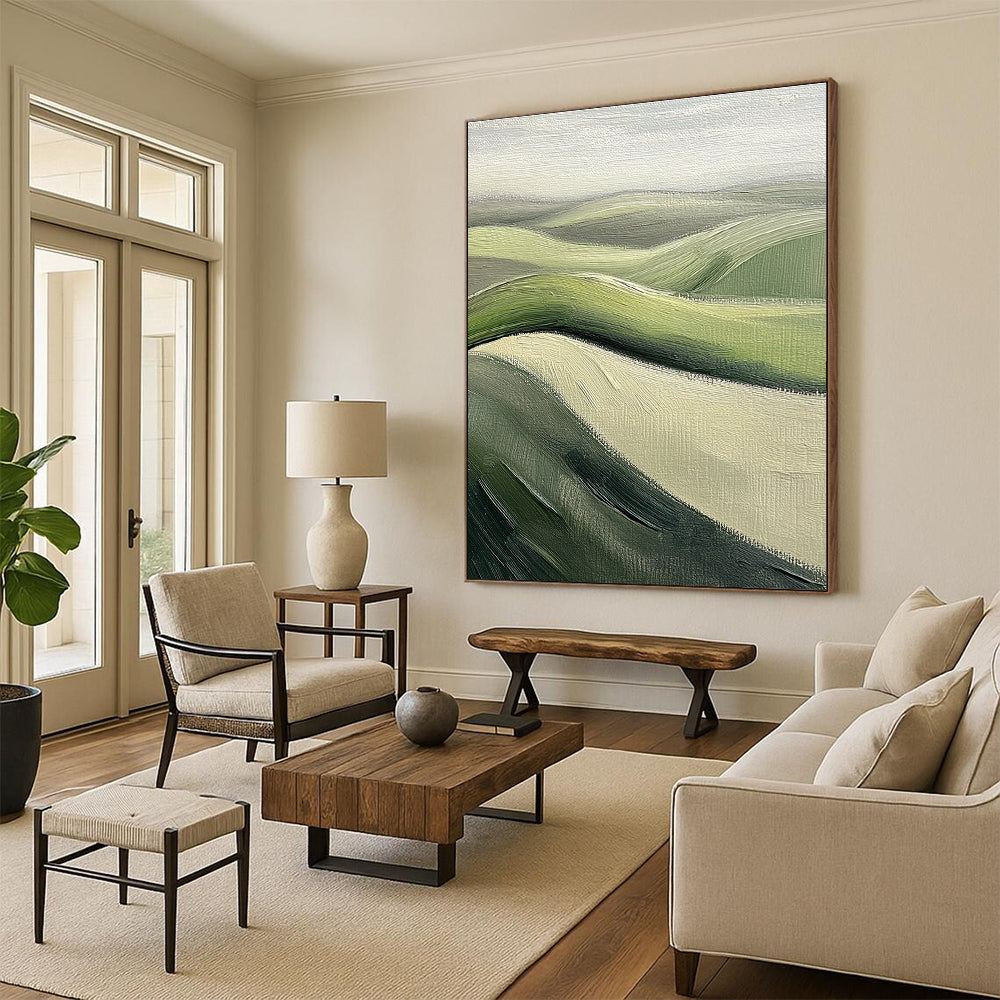 Rolling Green Hills Abstract Painting for Rustic - Themed Cafes GAB1292