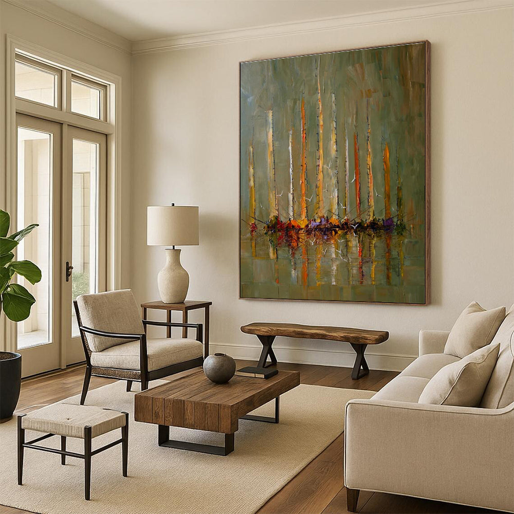 Sailboats on Calm Water Abstract Painting for Nautical - Inspired Spaces HENG330