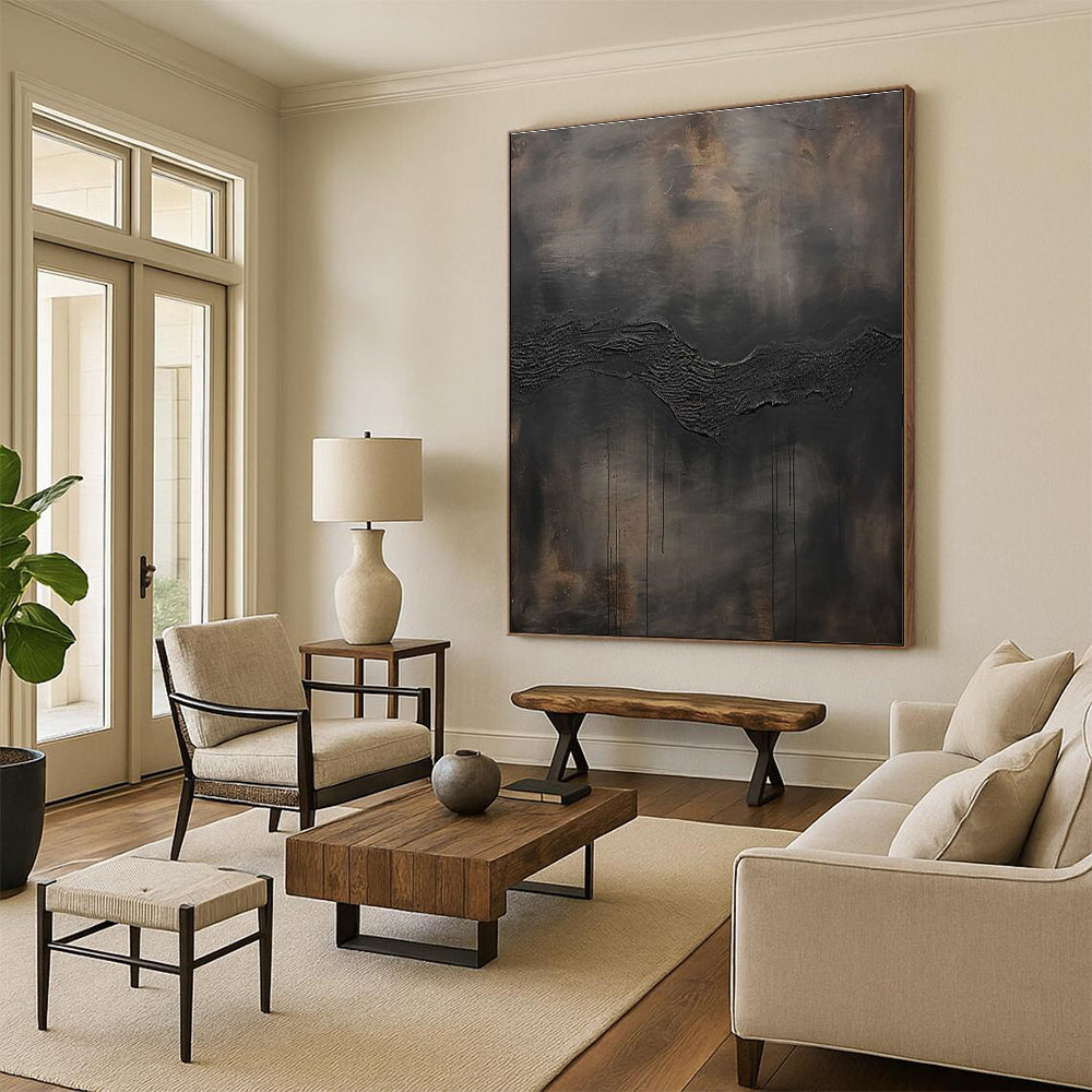 Dark Textured Wave Abstract Painting for Moody Home Theaters HENG506
