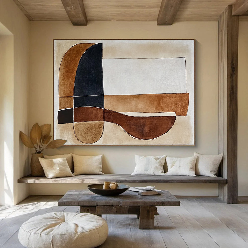 Minimalist Geometric Harmony Abstract Painting with Subtle Earthy Tones ABS552
