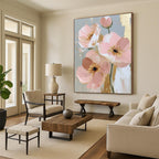 Pink Flowers with Gold Accents Elegant Abstract Painting for Sophisticated Interiors GAB1421