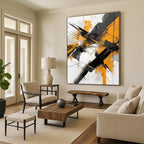 Orange - and - Black Dynamic Abstract Painting with Energetic Edge WINK324