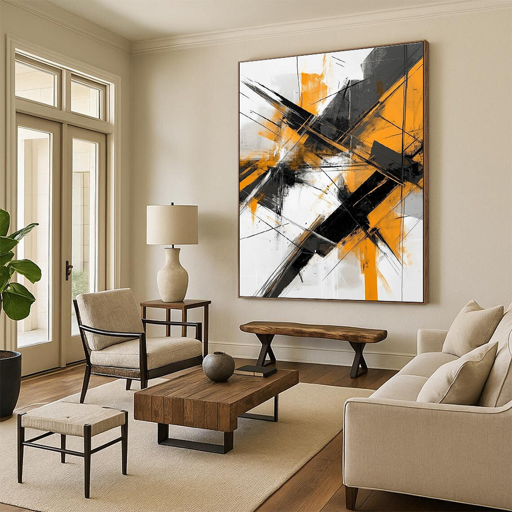 Orange - and - Black Dynamic Abstract Painting with Energetic Edge WINK324