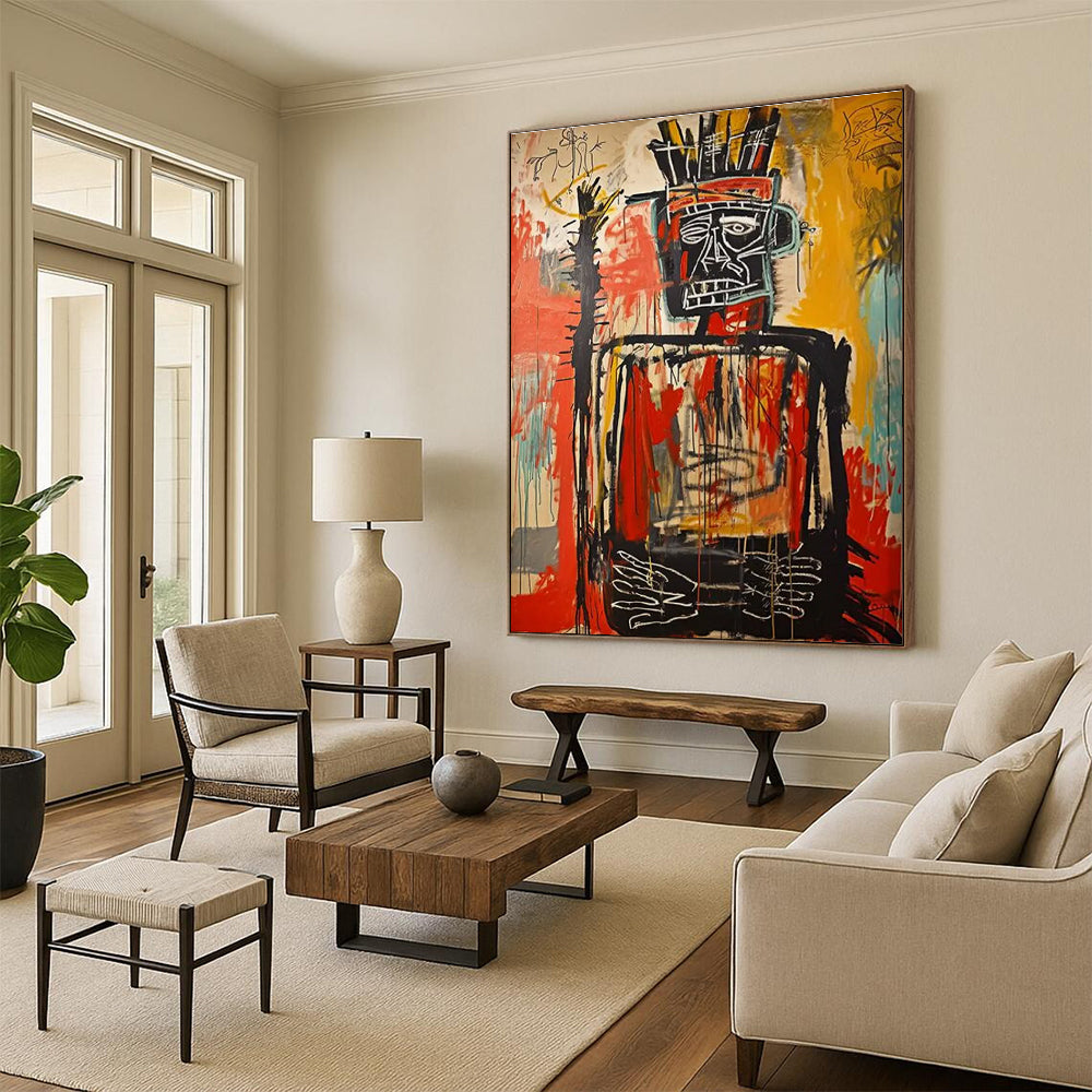 Tribal Figure with Headdress Abstract Painting for Cultural - Art Spaces HENG108