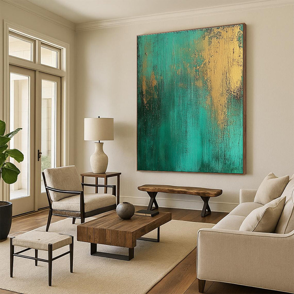 Teal Gold Textured Abstract Painting with Rich Layers WINK708