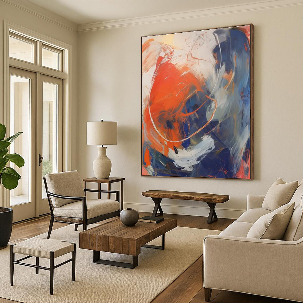 Orange - Blue - White Abstract Painting for Creative Studio Spaces HENG133