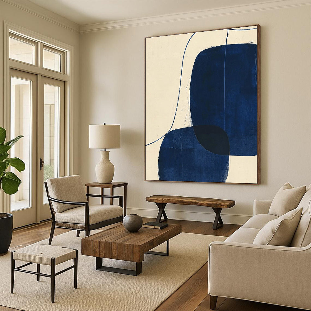 Blue - Shaped Abstract Painting with Fluid Lines WINK856