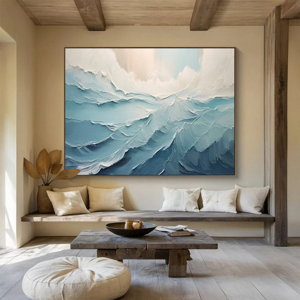 Blue Wave Abstract Painting for Nautical - Themed Bathrooms YHT227