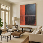 Orange and Black with White Line Abstract Painting with Bold Contrast WINK035