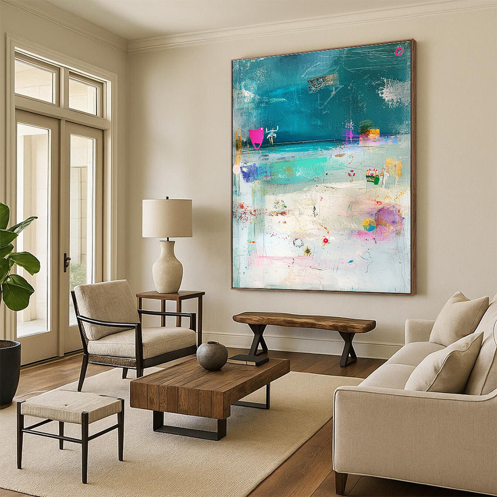 Beach Collage Art Playful Maritime Abstract Painting GAB0242