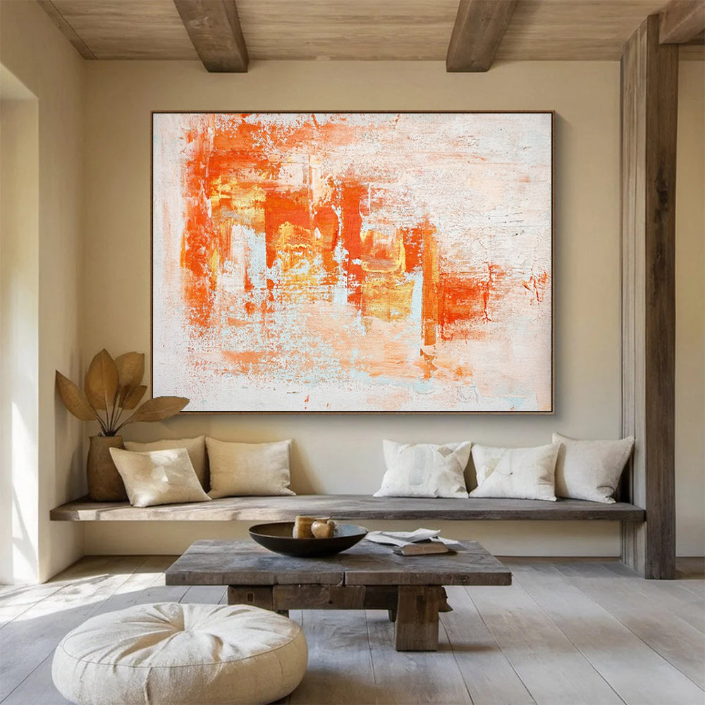 Orange and White Abstract Painting for Creative Coworking Spaces YHT377