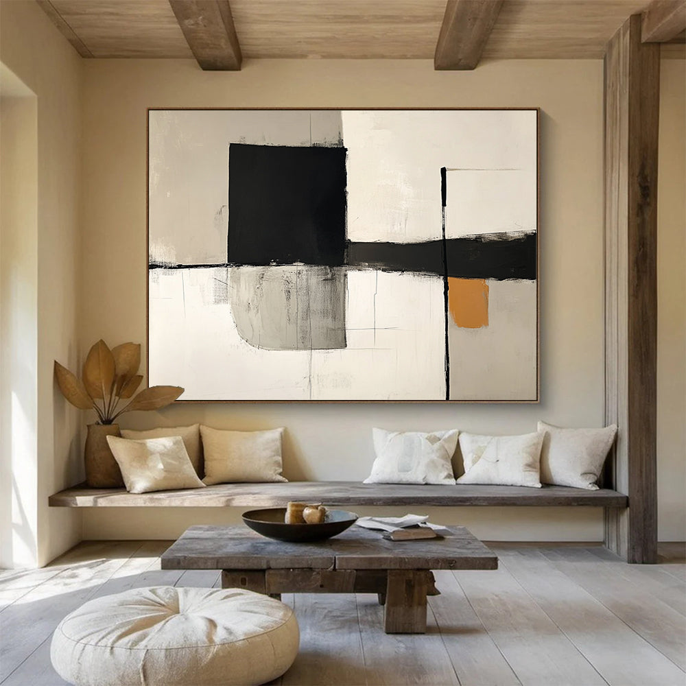Black - White - Orange Abstract  Subtle Pop of Color ABS096