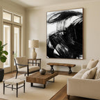 Bold Black Ink Abstract Painting for Zen - Inspired Meditation Spaces HENG195