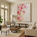 Pink Roses on Textured Wall Abstract Painting with 3D Effect GAB0051