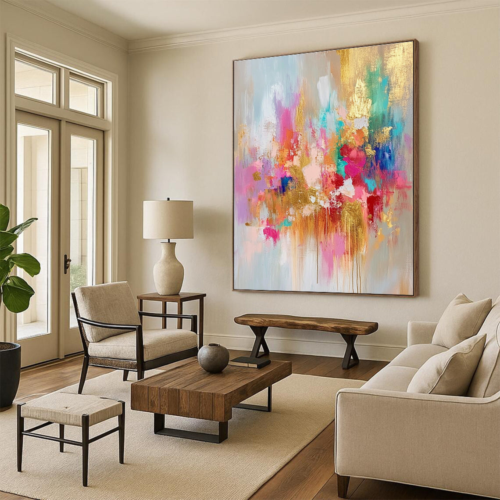 Pastel and Gold Abstract Painting for Feminine - Inspired Boutiques GAB0894