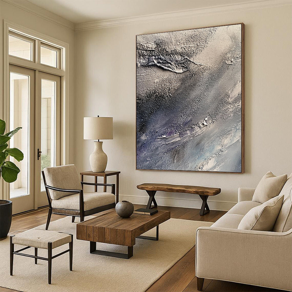 Grey and Purple Textured Waves Abstract Painting of Moody Movements GAB0089