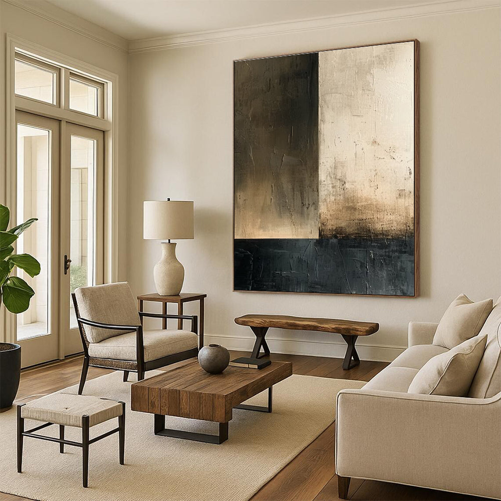 Neutral Tones Abstract Painting for Industrial - Chic Restaurant Dining Areas HENG016