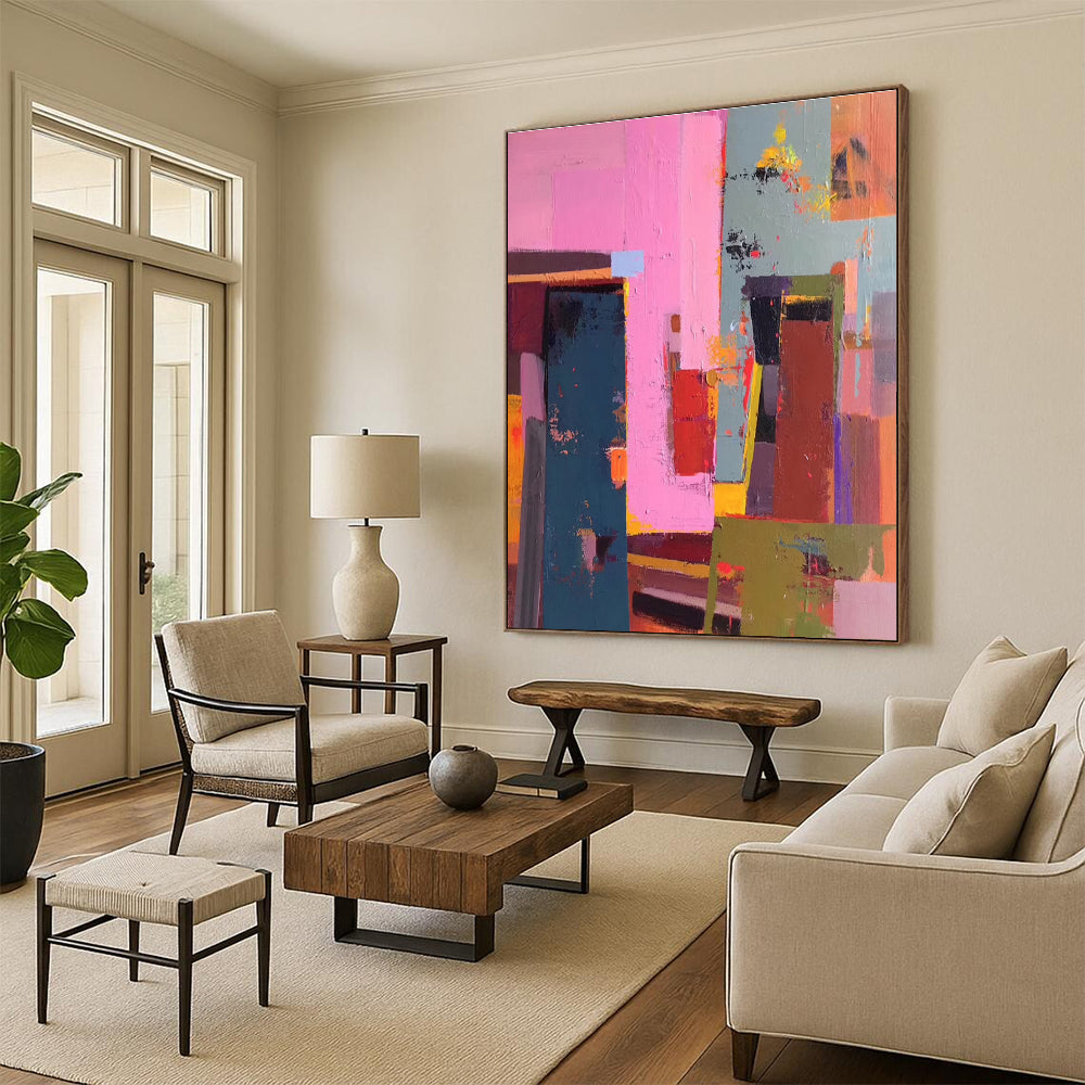 Colorful Geometric Abstract Painting for Modern Office Lounges HENG050