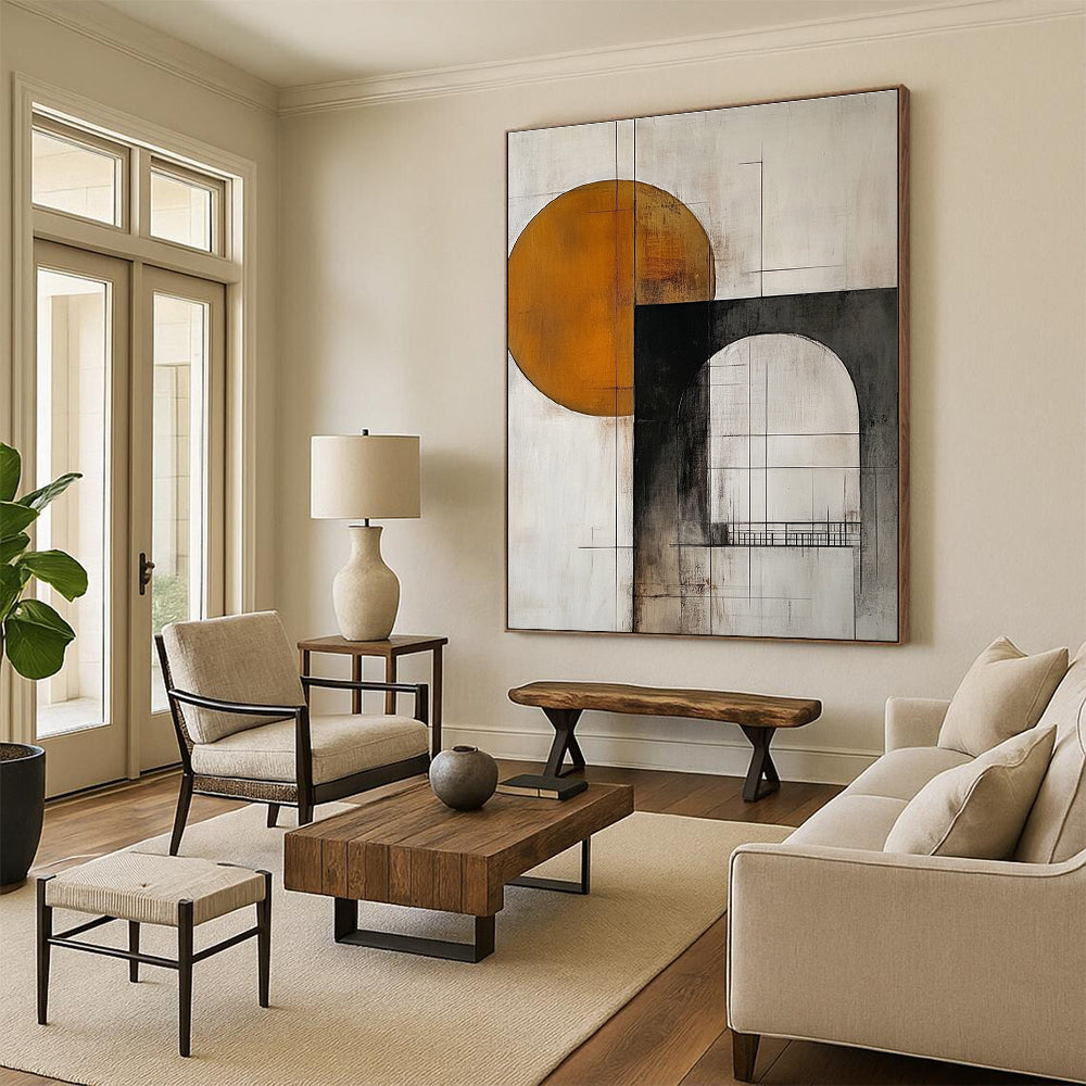 Geometric Abstract with Circle and Arch Painting for Mid - Century Modern Living Rooms GAB1203