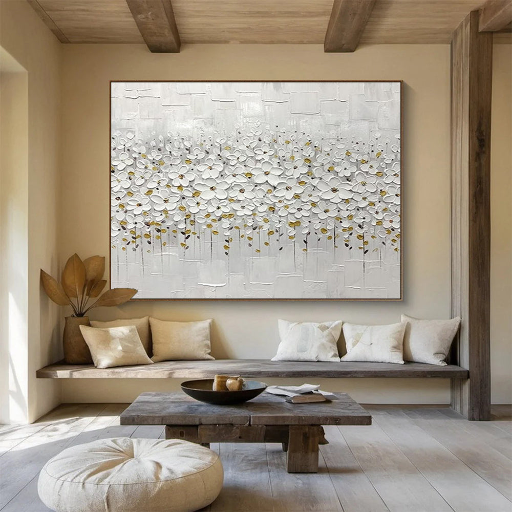 White Flower Field Abstract Painting for Minimalist Bedroom Retreats YHT214