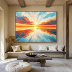 Radiant Sunset Over Ocean Painting with Vivid Colorful Reflections ABS562