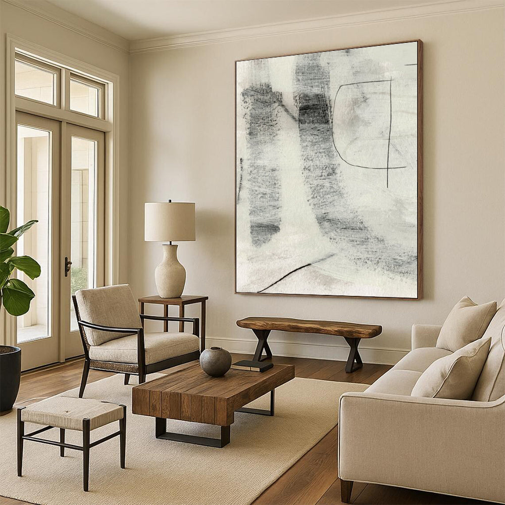 Monochromatic Textured Abstract Painting for Modern Art Galleries HENG213