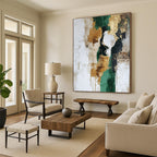 Green - Gold - Beige Abstract Painting with Earthy Opulence WINK539