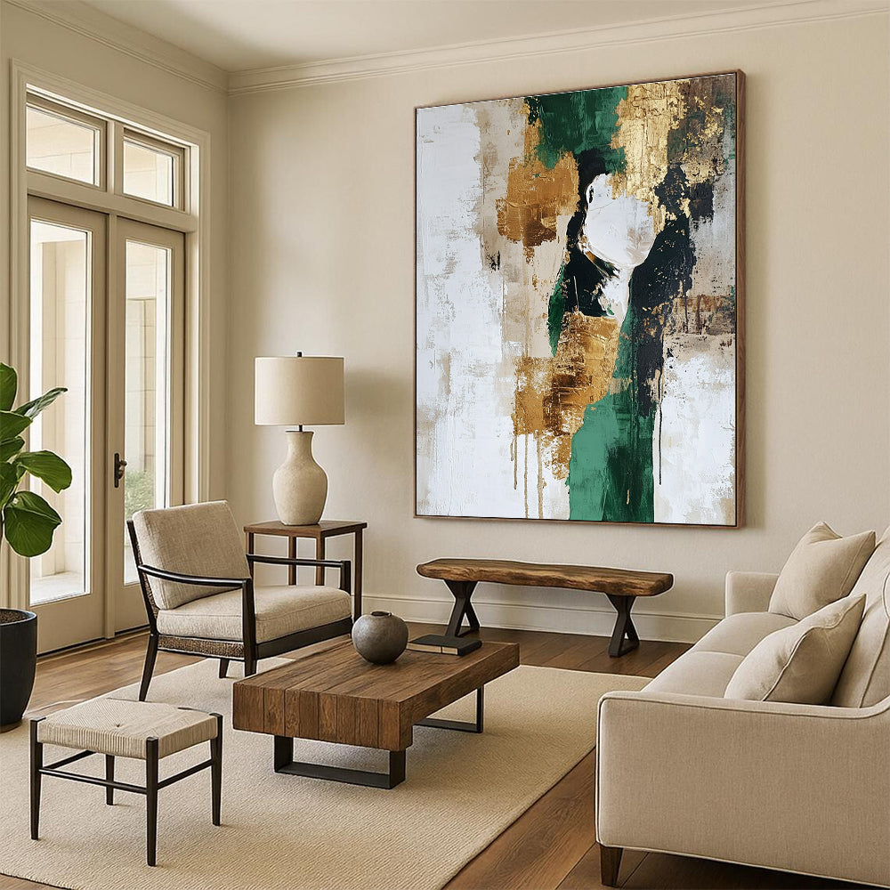 Green - Gold - Beige Abstract Painting with Earthy Opulence WINK539