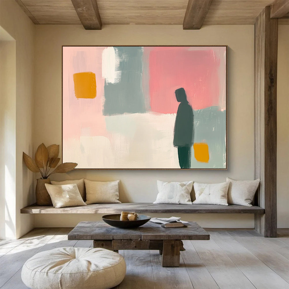 Solitary Figure Abstract Painting with Calm Introspective Mood ABS538