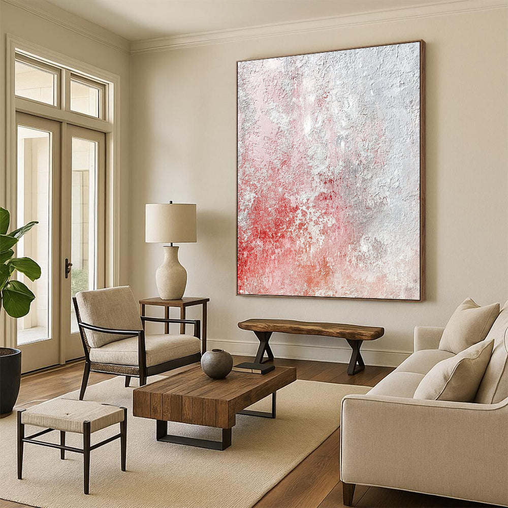 Red and Gray Textured Abstract Painting with Edgy Nuance WINK281