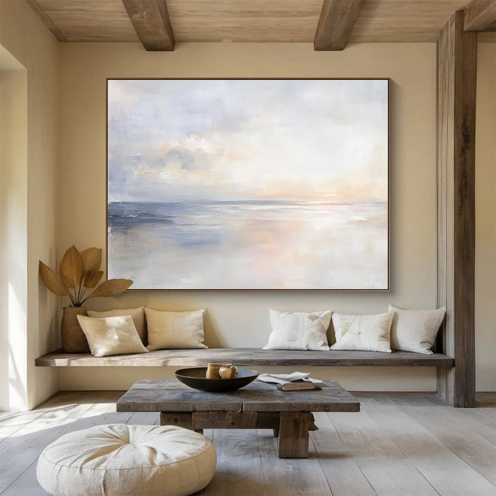 Soft Coastal Sunset Scene Art Embodying Tranquil Evening Vibes in Muted Colors Abstract Painting ABS147