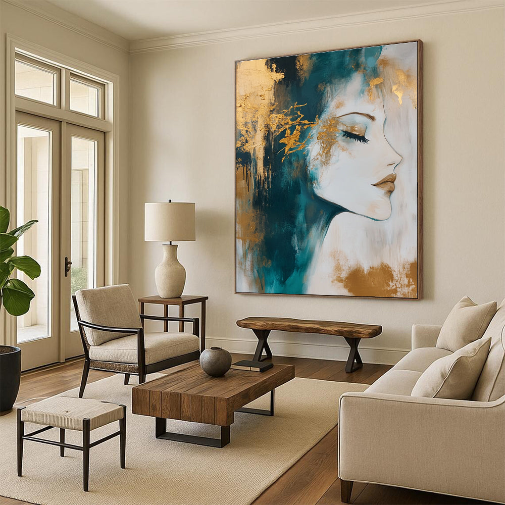 Gold - Accented Portrait Abstract Painting for Luxurious Salons GAB0848