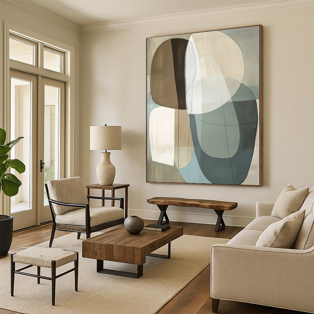 Overlapping Oval Shapes Abstract Painting for Minimalist Living Rooms GAB1361