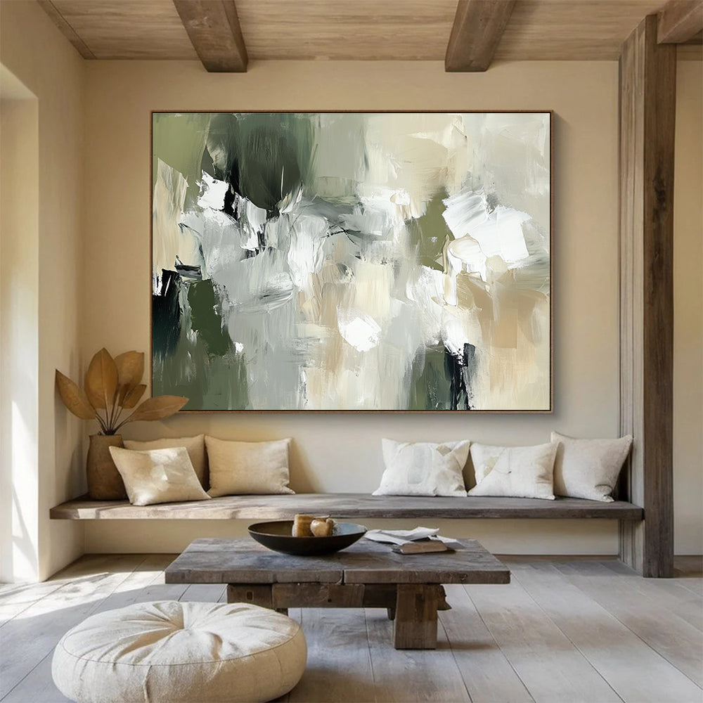 Green and Gray Abstract with Patchwork - like Forms Abstract Painting ABS376