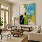 Blue Green Black Abstract Painting with Energetic Lines WINK619