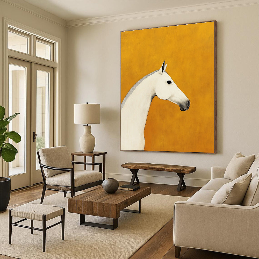 Minimalist White Horse Portrait Abstract Painting for Equestrian Lovers GAB1391